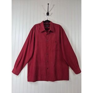 Brandini Mens Faux Suede Button Up Shirt Burgundy Red Large Colorful Luxury